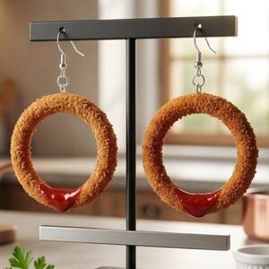 Crunchy Onion Ring Earrings — Sauce Drip Collection — Handmade